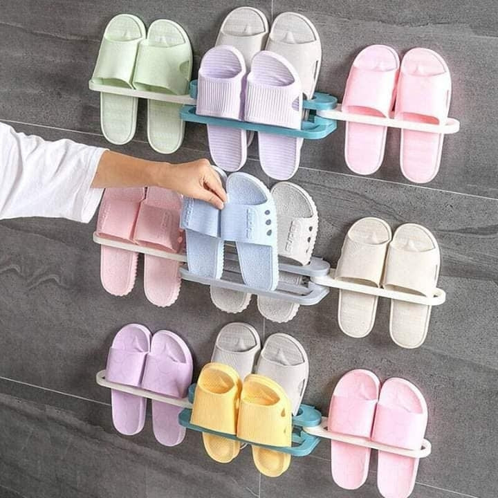 3 In 1 Wall-Mounted Foldable Slipper Rack – Space-Saving Shoe Organizer