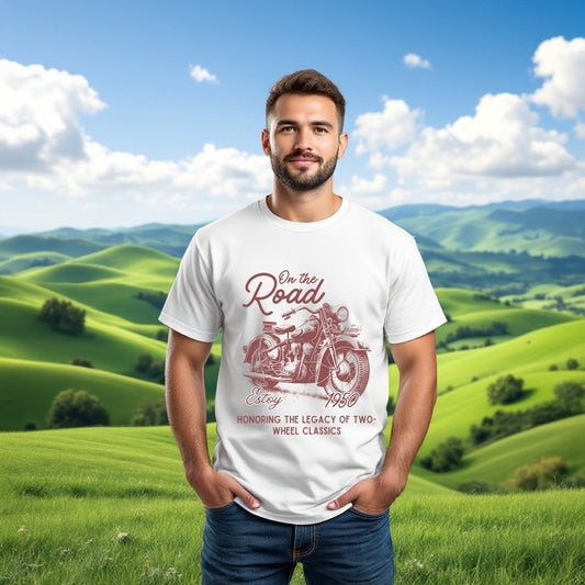 "On the Road" Vintage Motorcycle Graphic T-Shirt