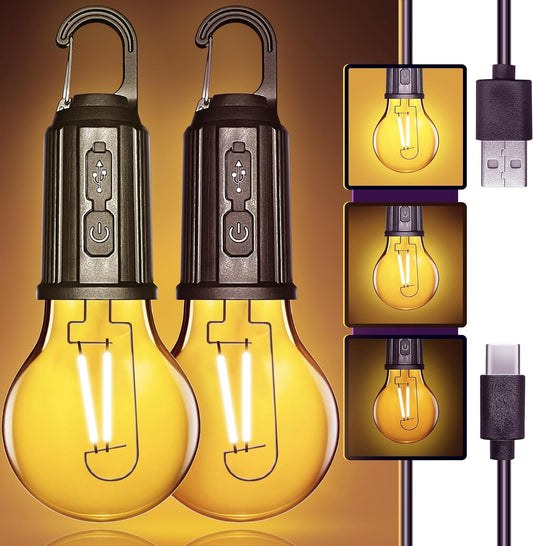 Rechargeable LED Camping Bulb with USB Charging & Hook -2pcs
