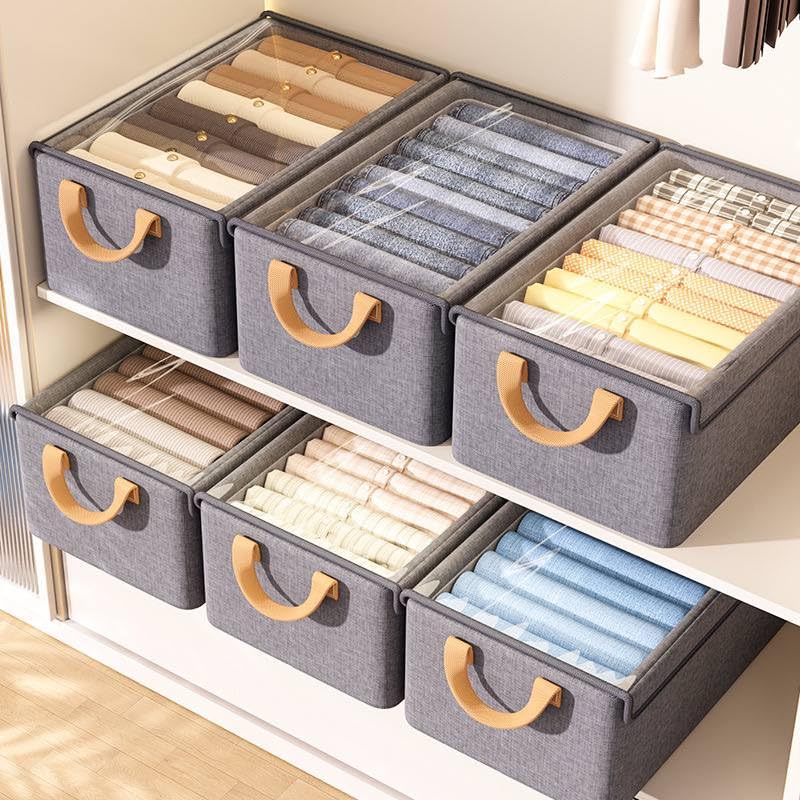 Foldable Fabric Storage Bins with Handles & Transparent Lid - 26 LITRE