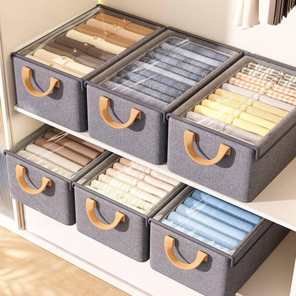 Foldable Fabric Storage Bins with Handles & Transparent Lid - 26 LITRE