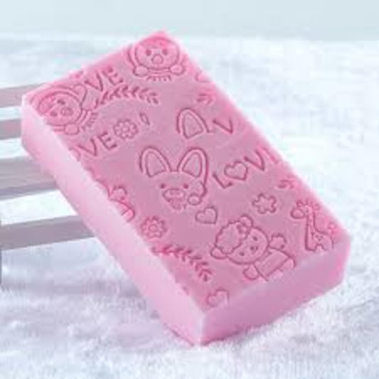 2pcs Dead Skin Remover Sponge - Cute Embossed Pink Soap – Gentle & Moisturizing