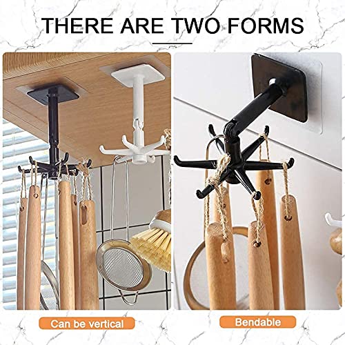 Shree Hari Plastic 360° Rotating Folding Hook Wall Mounted Sticker Kitchen Utensil Hanging Rotary Hook Rack with 6-Claw -2 Pieces