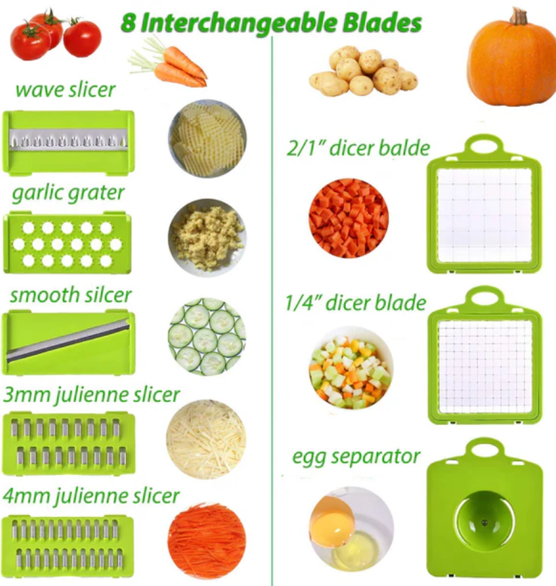 8-in-1 Multifunction Vegetable Chopper with Interchangeable Blades | Manual Food Slicer & Dicer with Egg Separator