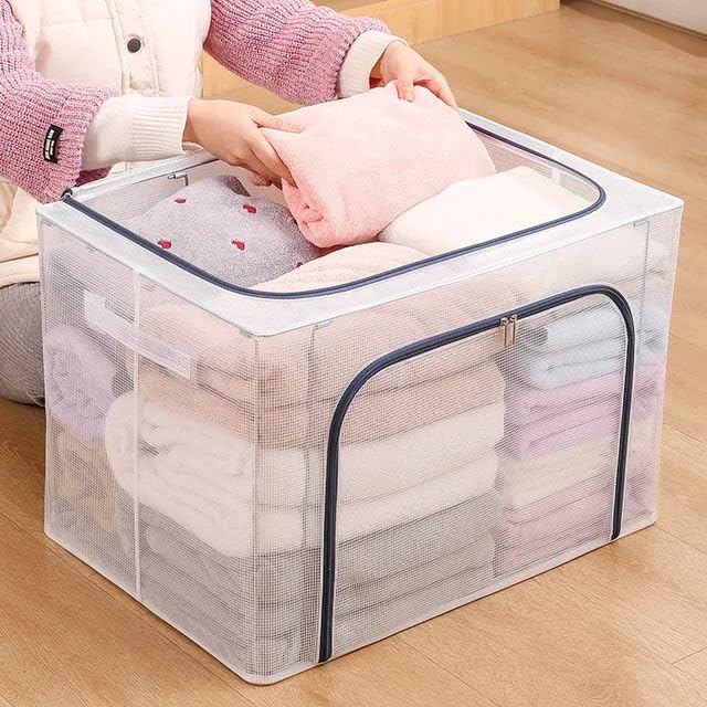 66 litre  Foldable Transparent Storage Box with Dual Zippers