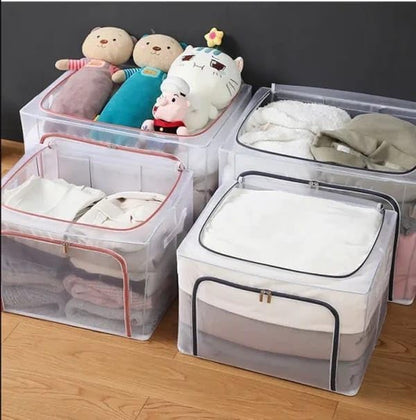 66 litre  Foldable Transparent Storage Box with Dual Zippers