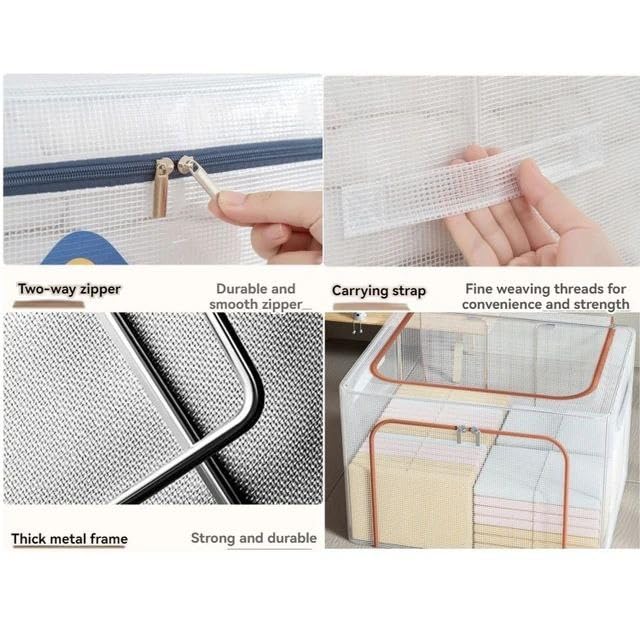 66 litre  Foldable Transparent Storage Box with Dual Zippers