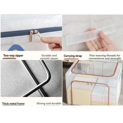 66 litre  Foldable Transparent Storage Box with Dual Zippers