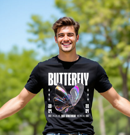 Butterfly Holographic Graphic T-Shirt – Streetwear Edition 2024