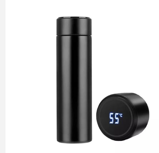 Stainless Steel Water Bottle With Led Temperature Display, Double Wall Vacuum Insulated Water Bottle (Pure Black), 500 ML