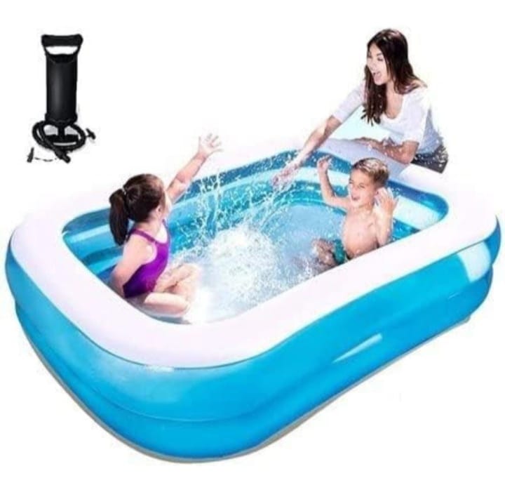 Inflatable Family Swimming Pool with Air Pump – Large Rectangular Kiddie Pool for Kids & Adults 6.7 FEETS (2.01m) LENGTH,5.9 FEETS (1.50m) BREATH AND 54 CM