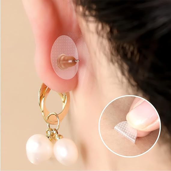 30 Clear Earring Lobe Support Patches, Invisible Ear Lobe Lifters for Heavy Earrings, Ear Hole Protectors
