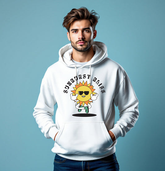 Sunburst Bliss Hoodie - Cool Sun Character Graphic Sweatshirt, Fun Summer Streetwear, Positive Vibes Hoodie