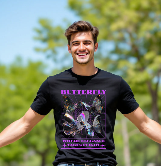 Butterfly Holographic Graphic T-Shirt – Elegant Retro Futurism Aesthetic