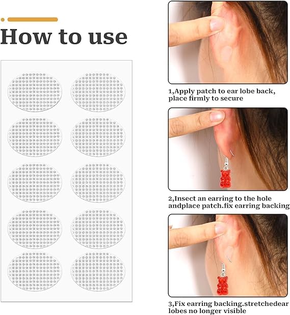 30 Clear Earring Lobe Support Patches, Invisible Ear Lobe Lifters for Heavy Earrings, Ear Hole Protectors