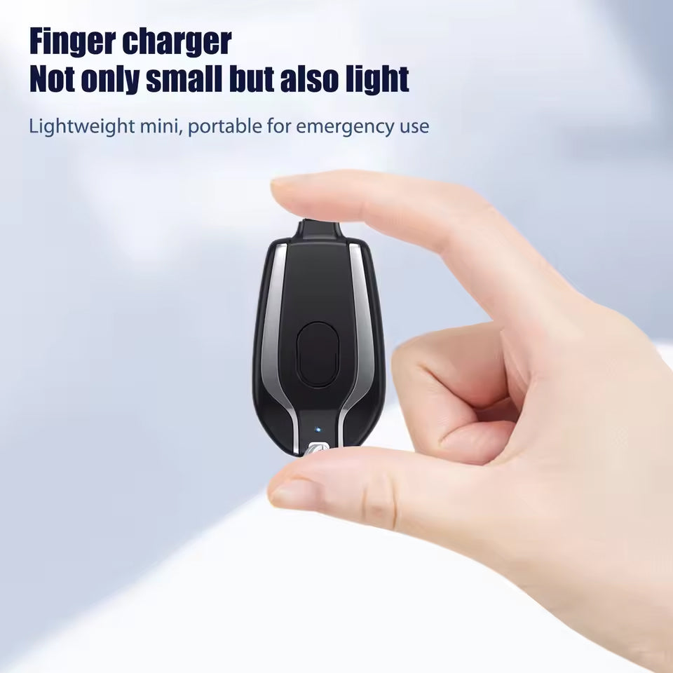 Mini Finger Charger, Ultra-Portable Emergency Power Bank | 1500mAh Mini Emergency Power Bank Keychain Charger