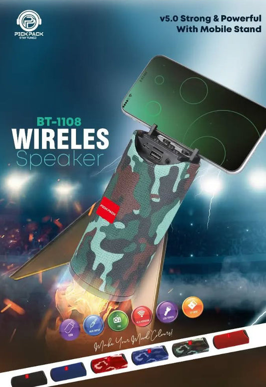 BT-1108 Wireless Speaker with Mobile Stand & LED Lights