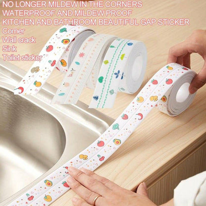 Waterproof Tape for Kitchen Sink Oil Proof Caulk Kitchen Sink Tape Waterproof for Corner Caulk Self Adhesive Sealing Tape Gap Sealer for Platform Bathroom (Multi Print1 Pcs) (1)
