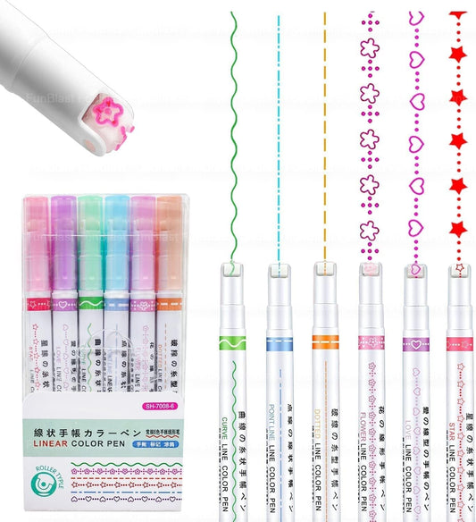 Linear Color Pen Highlighter Pen Set Line Markers Colors For Adults&Kids|Roller Line Marker School Stationery Kit|Pen Roller Type 6 Design & 6 Colors Pack of 6.
