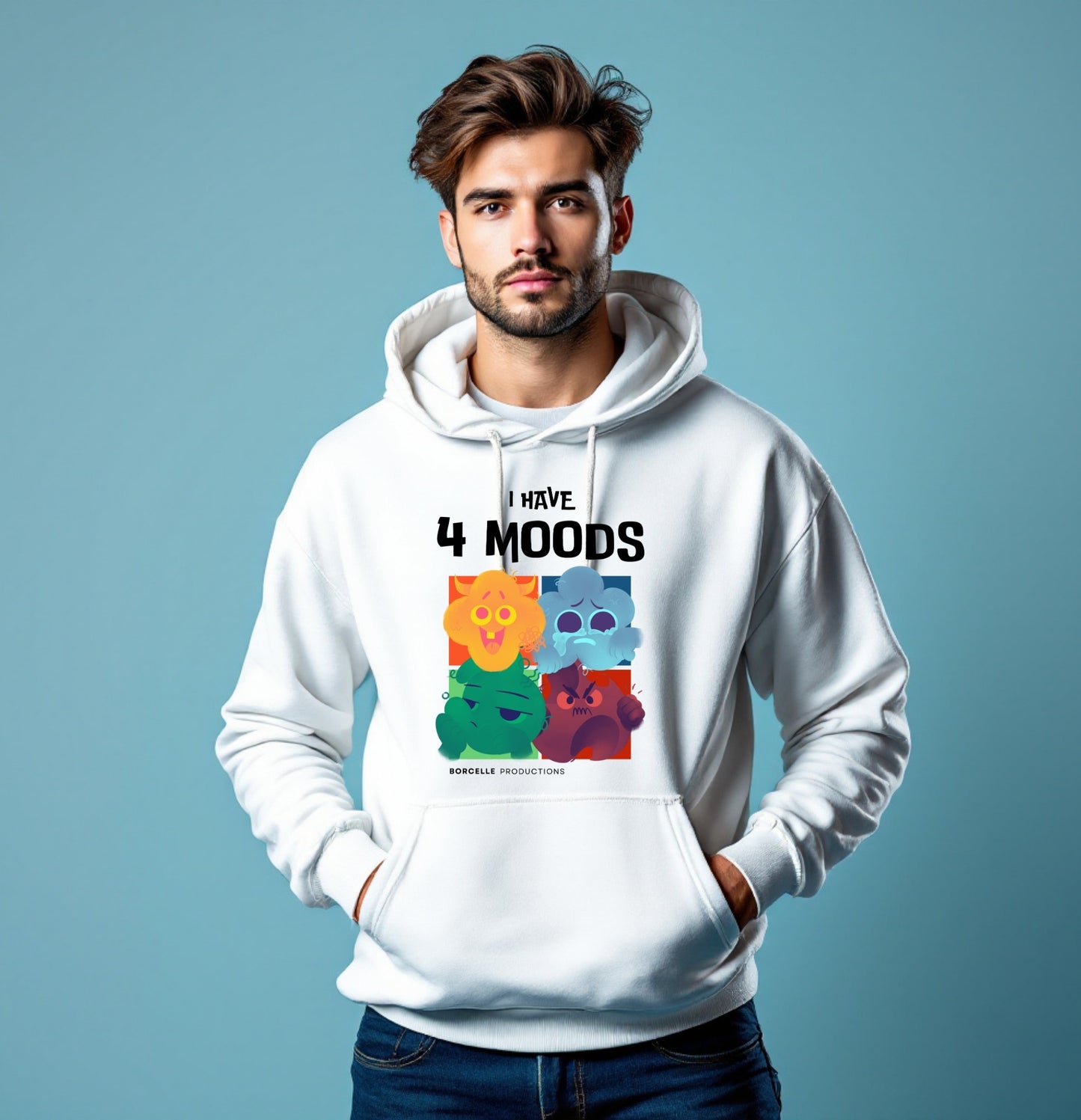 I Have 4 Moods Funny Cartoon Characters Hoodie – Mood Expressions Sweatshirt