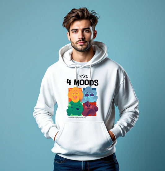I Have 4 Moods Funny Cartoon Characters Hoodie – Mood Expressions Sweatshirt