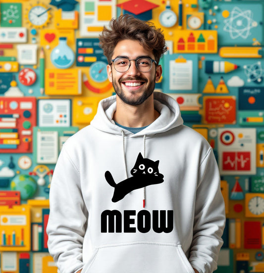 Cute Black Cat "Meow" Hoodie – Fun Cartoon Cat Lover Sweatshirt