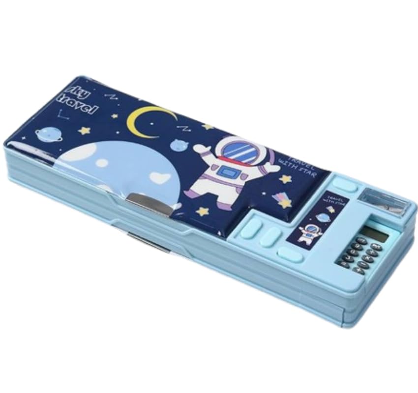 Space-Themed Multi-Functional Pencil Box for Kids – With Calculator & Pop-Up Compartments