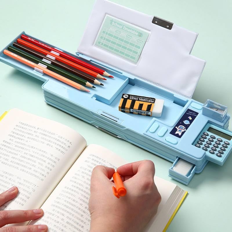 Space-Themed Multi-Functional Pencil Box for Kids – With Calculator & Pop-Up Compartments