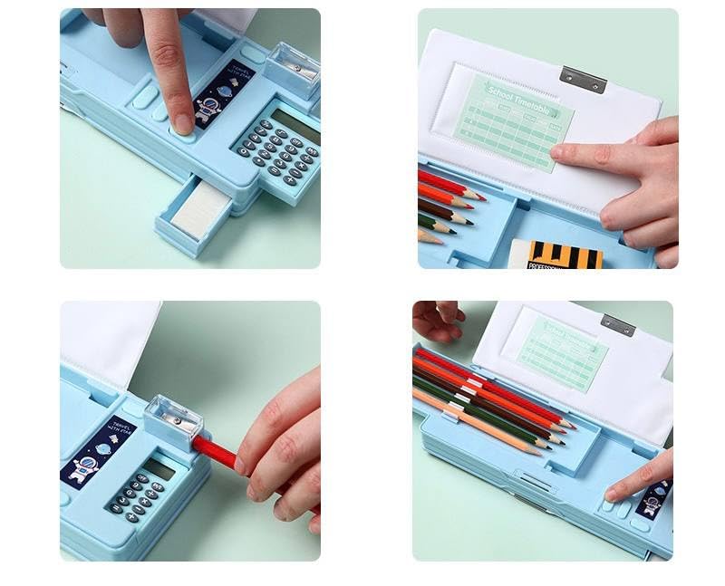 Space-Themed Multi-Functional Pencil Box for Kids – With Calculator & Pop-Up Compartments