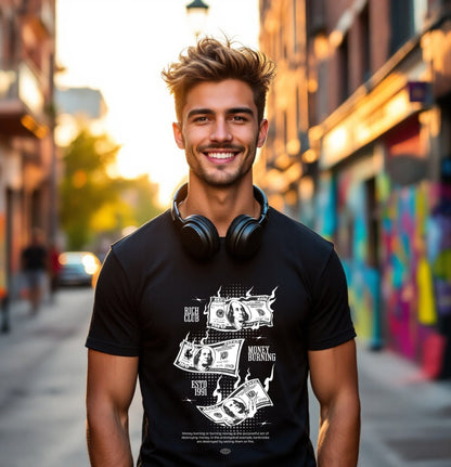 Money Burning Graphic T-Shirt – Rich Club Statement Tee