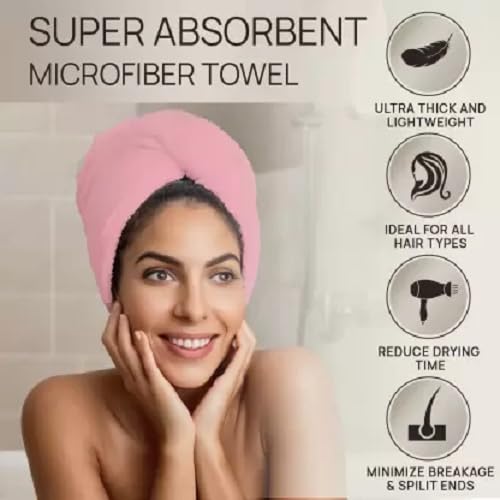Microfiber 300 GSM Hair Towel Wrap Quick-Drying & Luxuriously Soft Hair-Drying Bathrobe for All Seasons - Elegant Design Hair Dry Cap, Made in India, Easy Care (Blue & Pink, Pack of 2)