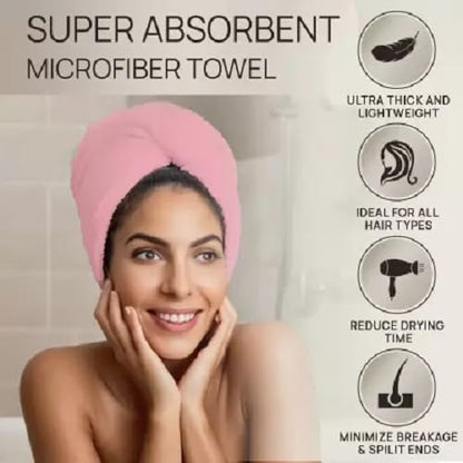 Microfiber 300 GSM Hair Towel Wrap Quick-Drying & Luxuriously Soft Hair-Drying Bathrobe for All Seasons - Elegant Design Hair Dry Cap, Made in India, Easy Care (Blue & Pink, Pack of 2)