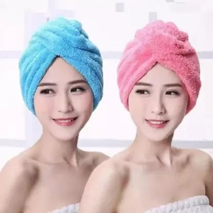 Microfiber 300 GSM Hair Towel Wrap Quick-Drying & Luxuriously Soft Hair-Drying Bathrobe for All Seasons - Elegant Design Hair Dry Cap, Made in India, Easy Care (Blue & Pink, Pack of 2)