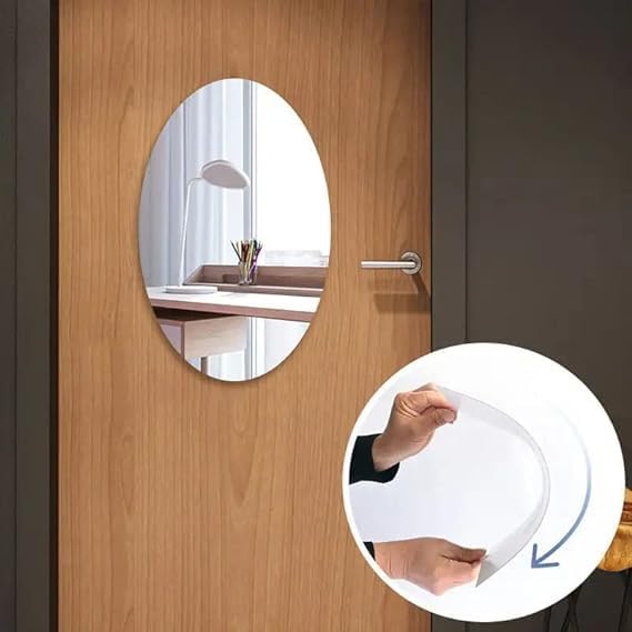 Estoy  Mirror Sheets Self-Adhesive Plastic Mirror Tiles Non-Glass Mirror Stickers for Home Decoration (Large, Oval)