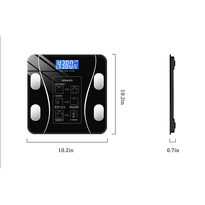 Scale for Body Weight and Fat Percentage, Body Fat Scale Smart BMI Highly Accurate Digital Bathroom Body Composition Analyzer with Wireless Smartphone APP(Black)