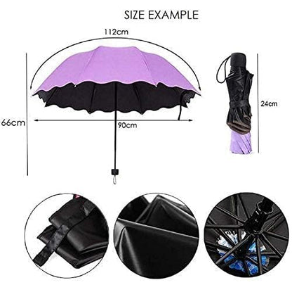 Fancy Magic Umbrella Changing Secret Blossoms Occur Stylish Windproof Double Layer with Water Magic Print 3 Fold Umbrella for Girls, Women, Boys