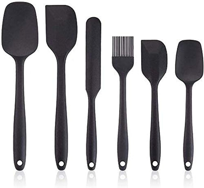 Estoy Silicone Spatula Sets of 6 Pcs Made of Food Grade Silicone One Piece Design Seamless Heat-Resistant Spatula Perfect for Spatula Cooking, Baking and Mixing (Black)