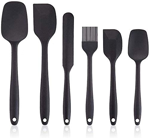 Estoy Silicone Spatula Sets of 6 Pcs Made of Food Grade Silicone One Piece Design Seamless Heat-Resistant Spatula Perfect for Spatula Cooking, Baking and Mixing (Black)