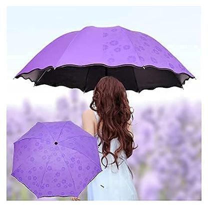 Fancy Magic Umbrella Changing Secret Blossoms Occur Stylish Windproof Double Layer with Water Magic Print 3 Fold Umbrella for Girls, Women, Boys