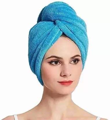 Microfiber 300 GSM Hair Towel Wrap Quick-Drying & Luxuriously Soft Hair-Drying Bathrobe for All Seasons - Elegant Design Hair Dry Cap, Made in India, Easy Care (Blue & Pink, Pack of 2)