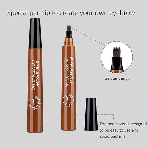 Estoy Waterproof 4 Points Microblading Eyebrow Pen with a Micro-Fork Tip Applicator Creates Flawless Natural Looking Eyebrows SmudgeProof Eyebrow Pencil (Dark Brown)