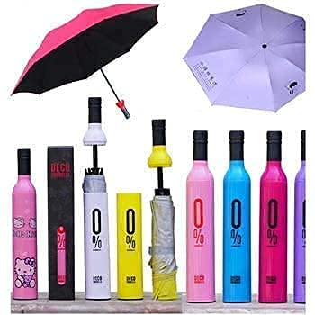 Estoy new Windproof Double Layer Umbrella with Bottle Cover Umbrella for UV Protection & Rain | Outdoor Car Umbrella for Women & Men (Design & Color As Per Availability)