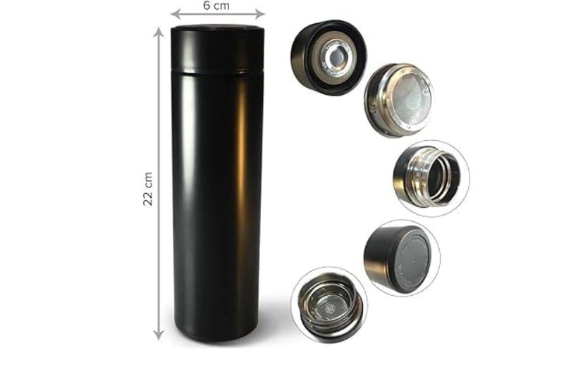 Stainless Steel Water Bottle With Led Temperature Display, Double Wall Vacuum Insulated Water Bottle (Pure Black), 500 ML
