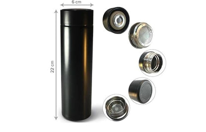 Stainless Steel Water Bottle With Led Temperature Display, Double Wall Vacuum Insulated Water Bottle (Pure Black), 500 ML