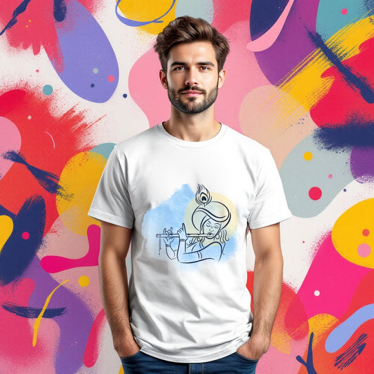Minimalist Krishna Art T-Shirt – Divine Flute Design
