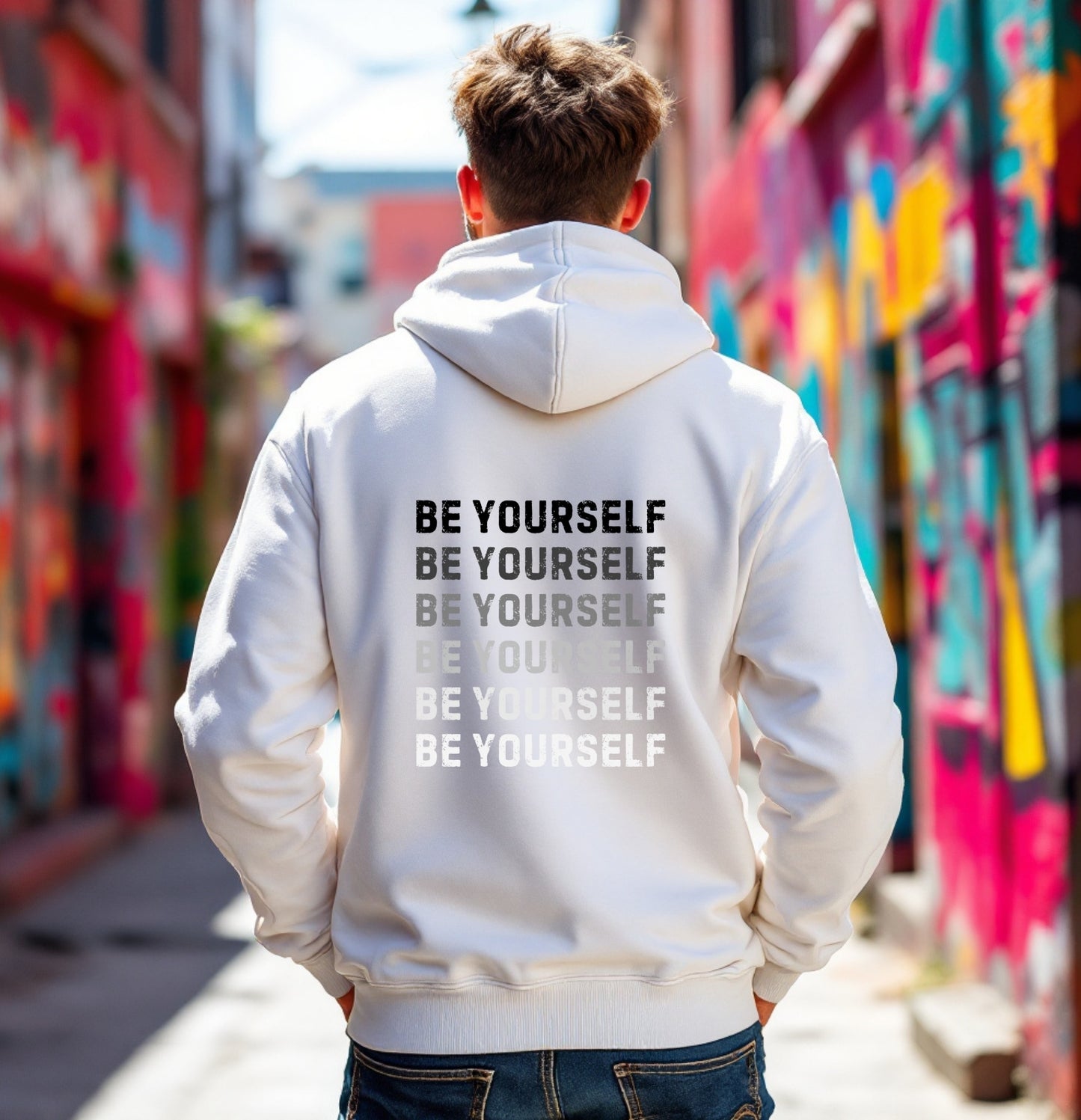 Be Yourself Gradient Typography Hoodie – Motivational Streetwear