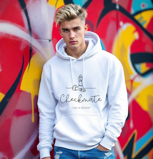 Checkmate Hoodie – I Am a Winner Minimalist Chess Champion Design