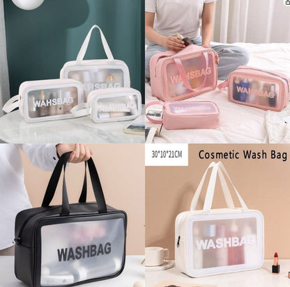 Transparent Waterproof Cosmetic 3 Pcs Wash Bag (Multicolor) – Travel Makeup & Toiletry Organizer