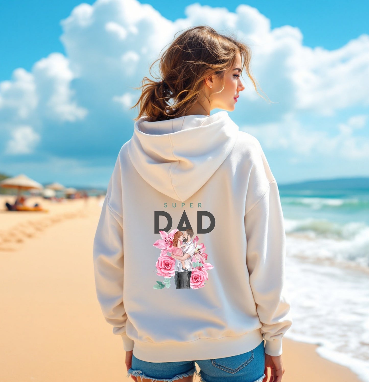 Super Dad Floral Hug Hoodie – Father & Daughter Bond Sweatshirt