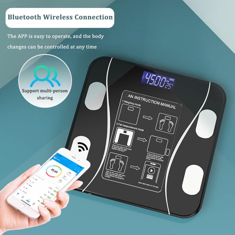 Scale for Body Weight and Fat Percentage, Body Fat Scale Smart BMI Highly Accurate Digital Bathroom Body Composition Analyzer with Wireless Smartphone APP(Black)